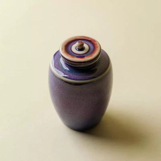 Artisan Purple Jun Ware Tea Container - Small Ceramic Tea Tin with Wabi-Sabi Aesthetic