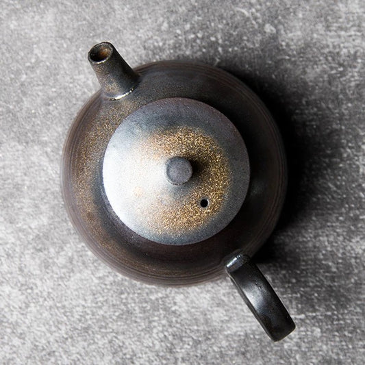 Handmade Gold-Glazed Ceramic Teapot – Zen-Inspired Coarse Clay Tea Brewer with Ball Filter, Small Gongfu Teapot (Single Pot)