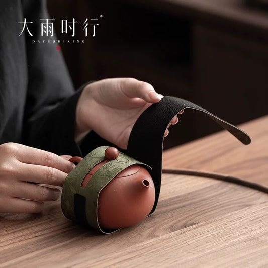 Monsoon-Proof Hook & Loop Tea Wrap— Velcro Straps for Zisha Teapot Protection (Travel-Ready Wrapping System for Outdoor Tea Ceremonies)