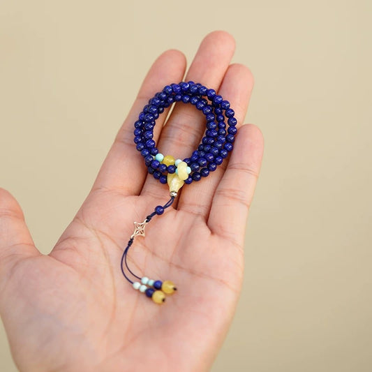 Mini 108-Bead Lapis Lazuli Mala - Weishi Original Afghan Stone Double-Wrap Prayer Bracelet