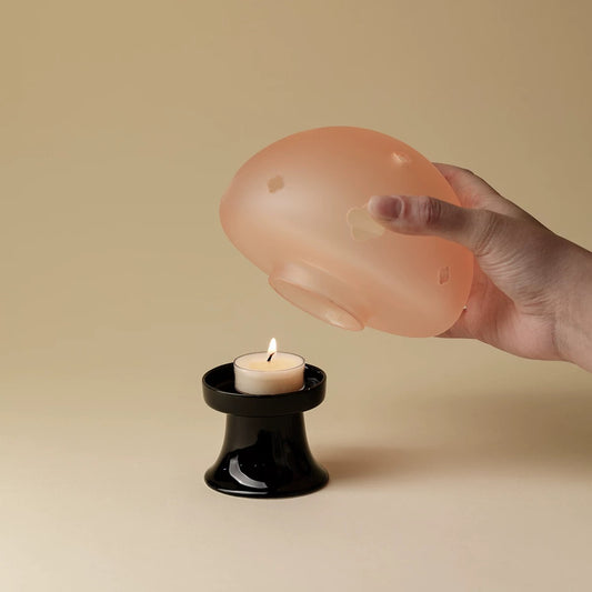 Hand-Painted Famille Rose Glass Candle Holder – Chinese Zen Tea Table Decor with Soft Ambient Lighting (Elegant Home & Bedroom Accent Piece)