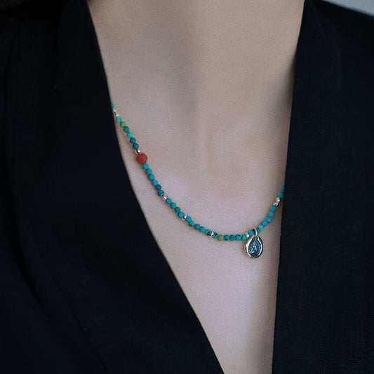 Faceless Serenity Bracelet- 925 Sterling Silver & Turquoise Beaded Triple-Wrap Bracelet (Unisex)