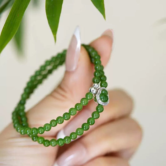 Serene Calabash Jade Bracelet
- Natural Hetian Jade Beaded Bracelet (Fresh Apple Green, Neo-Chinese Elegance)