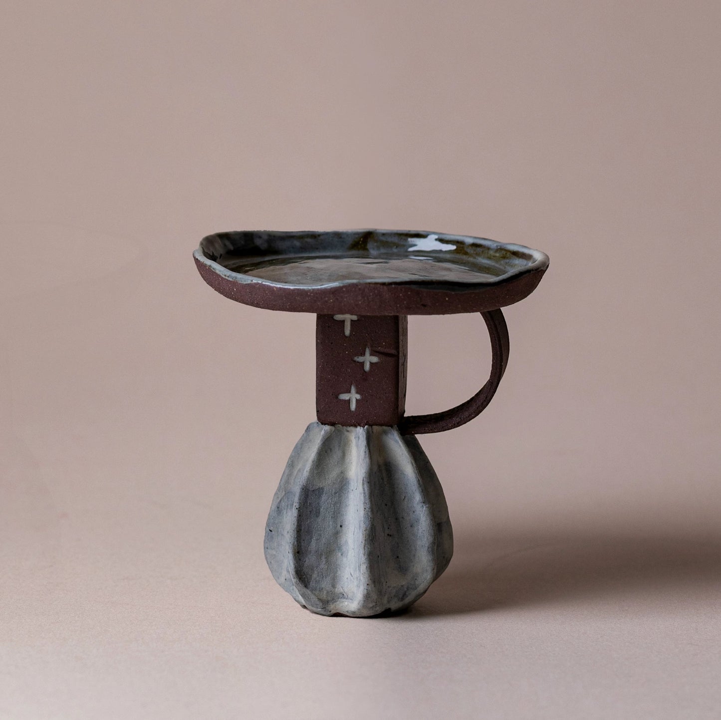 Japanese-Style Rustic Ceramic Candle Holder – Handcrafted Tea Table Decor for Home & Meditation (Artisanal Unglazed Altar Lamp)