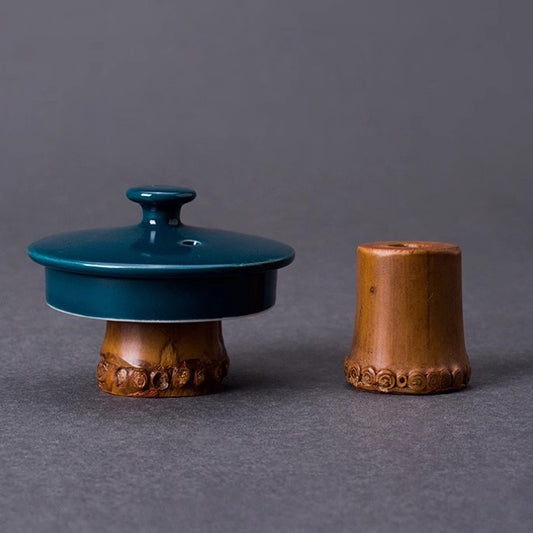 Aged Bamboo Tea Set – Natural Lid Stands & Cup Holders for Gongfu Ceremony one piece