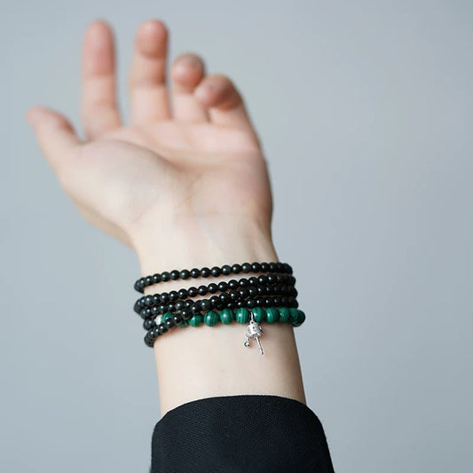 Rainbow Eye Obsidian & Malachite Beaded Bracelet－ Handwoven 5-Layer Wrap Bracelet (4mm Gemstones, Boho Chic Unisex Design)