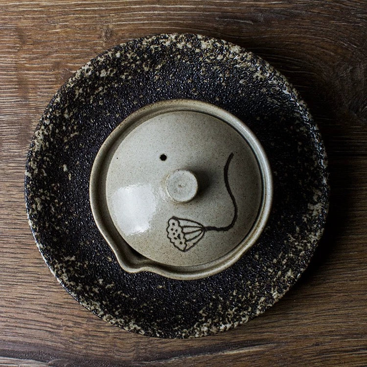 Handmade Coarse Clay Teapot Tray – Zen-Inspired Ceramic Drip Tray, Japanese-Style Dry Brewing Plate & Tea Table, Retro Tea Stand